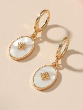 Golden Ivory Medallion Luxe Hoop Earrings